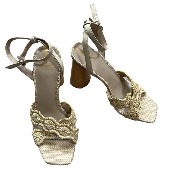 Sam Edelman Shoes - Sam Edelman Womans Natural Block Heel Ankle Strap Square Toe Woven Heels Sz 8.5